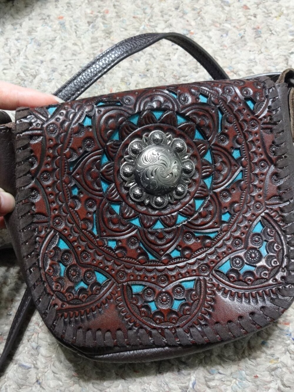 montana west leather crossbody bag turqoiuse concho leather